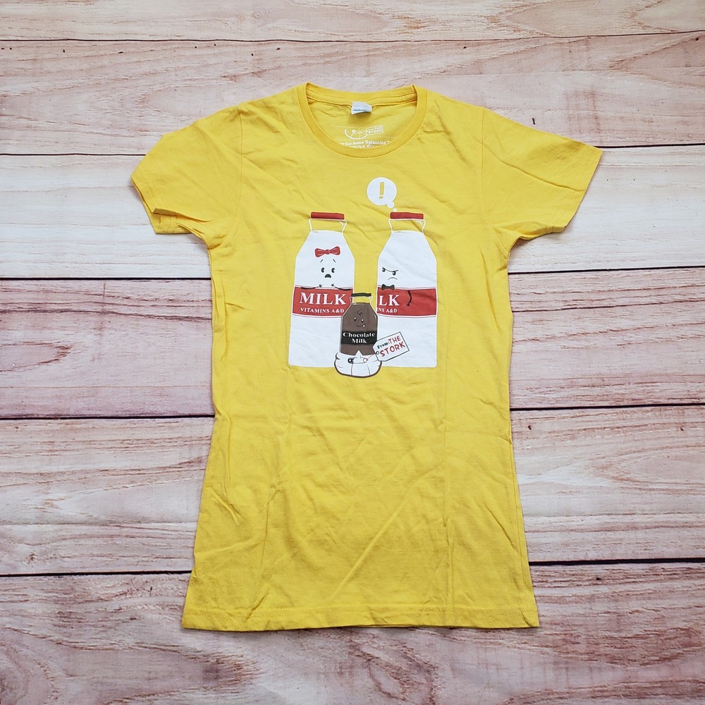 Threadless Graphic‎ T Shirt Girly XS Yellow Milk From The Stork Cute Top